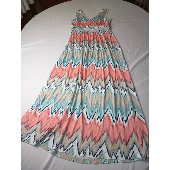 A Pea In The Pod Maternity Maxi Dress Sun Chevron Peach Teal White Women Medium - Picture 1 of 3